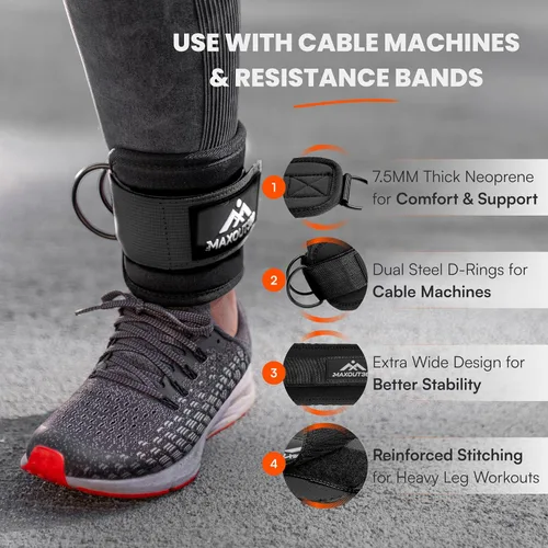 Vista 2 de Gym Ankle Straps for Cable Machines, Thick Padded Ankle Cuff Cable Attachment for Booty Workouts, Kickbacks, Hip Abductors, Lower Body Exercises