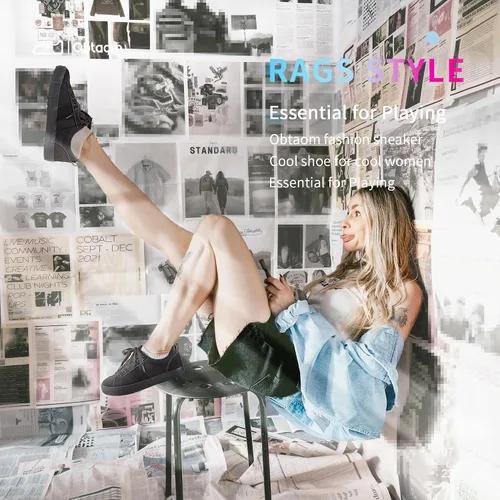 Vista 6 de Obtaom Zapatos deportivos de lona para mujer, con cordones, cómodos, zapatos de patinaje para mujer, zapatos casuales de tenis planos