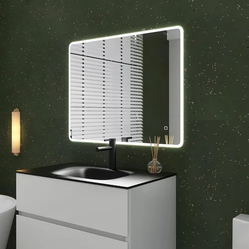 Vista 3 de Espejo rectangular grande de 36 x 28 pulgadas para montaje en pared, antiempañamiento, para baño, tocador de baño