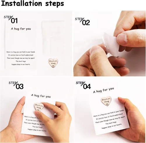 Vista 3 de Qunrwe Abrazo de bolsillo y llavero de cuero,Regalos de relaciones a larga distancia,Ficha de abrazo de bolsillo para amigos,Regalos de pensamiento
