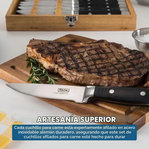 Vista 5 de Viking Juego de cuchillos para carne de 6 piezas con caja Negro