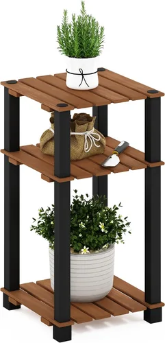 Vista 7 de Furinno Pangkor Turn-N-Tube - Estante de madera para plantas de interior y exterior de 3 niveles con postes cuadrados, color natural/negro
