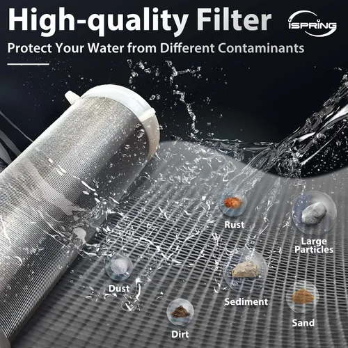Vista 7 de iSpring WGB32BM - Sistema de filtración de agua de 3 etapas para toda la casa, con sedimento azul grande de 20 pulgadas, bloque de carbono