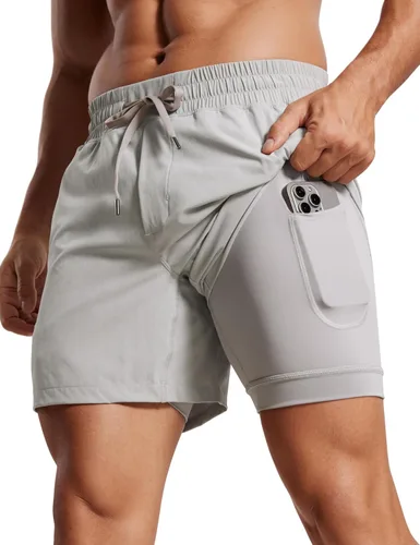 Vista 8 de CRZ YOGA Pantalones cortos de correr 2 en 1 para hombre de 5 pulgadas, forrados, de secado rápido, para entrenamiento, deportes, atletismo