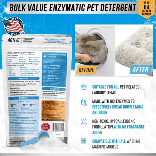 Vista 3 de Detergente para Ropa de Mascotas Eliminador de Olores - ACTIVE Detergente en Polvo a Base de Enzimas para Camas de Perros, Orina de Gato, Compatible