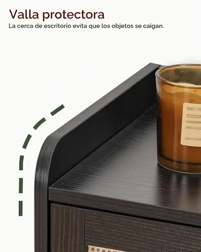Vista 8 de CHOEZON - Mesa de noche, mesa auxiliar con estación de carga, mesa lateral con cajón estilo ratán y estante de almacenamiento, mesa de sofá moderna