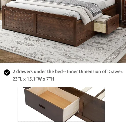 Vista 6 de Polibi Cama de plataforma de madera tamaño King con cabecera de almacenamiento múltiple, puertos y cajones de carga USB, plataforma