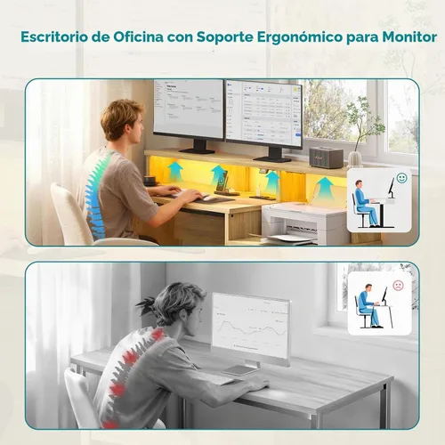 Vista 7 de Bestier Escritorio para computadora de 55 pulgadas con tomas de corriente y Roble natural