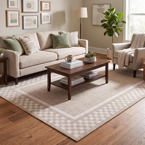 Vista 47 de GarveeHome Alfombra lavable de 5 x 7 pies para sala de estar, alfombra Beige festoneado