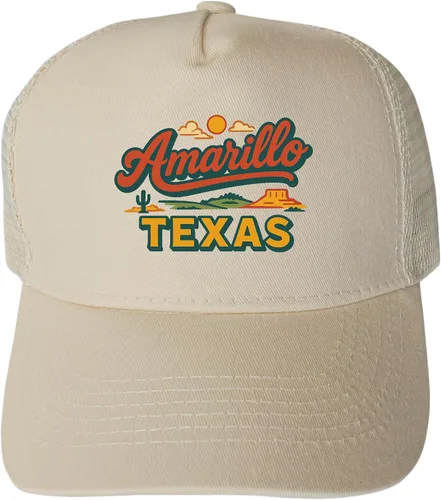 Vista 6 de Amarillo Texas Typographic Design Unisex Mesh Back Trucker Hat with Adjustable Snapback