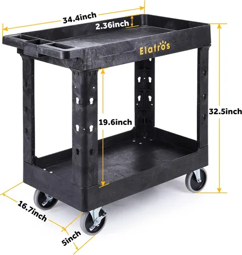 Vista 2 de ELAFROS Carrito utilitario de plástico resistente de 34 x 17 pulgadas - Carrito de trabajo con almacenamiento de tina con estantes profundos
