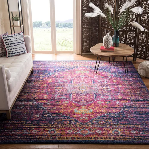 Vista 4 de SAFAVIEH Evoke Collection EVK275C Medallón oriental envejecido, no desprende pelusa, 2'2" x 4', color azul/naranja, alfombra de acento para sala