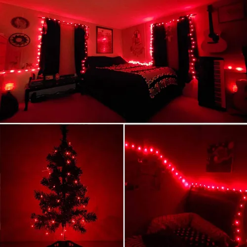 Vista 5 de RUICHEN Cadena de luces de hadas de 10 m con 100 LED, USB, con interruptor de encendido/apagado (rojo)