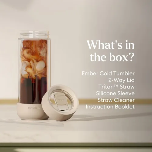 Vista 9 de Ember Vaso frío de 16 onzas – Taza de café helado de vidrio aislado con popote y tapa a prueba de derrames, mantiene las bebidas frías, elimina