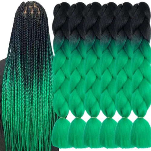 Vista 28 de 3 paquetes de extensiones de cabello sintético para trenzar de color negro a azul, tamaño jumbo ombré, de 24 pulgadas o trenzas de ganchillo
