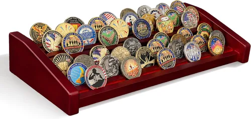 Vista 11 de Challenge - Soporte de exhibición de monedas, 12 filas de madera maciza, soporte militar para monedas con capacidad para 80-100 monedas, estante