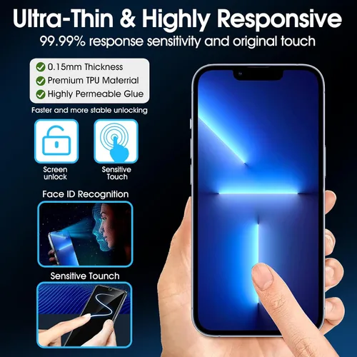 Vista 4 de Paquete de 3 protectores de pantalla de película de hidrogel para iPhone 13/iPhone 13 Pro, protector de pantalla de TPU suave HD para iPhone 13/13