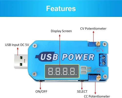 Vista 3 de PEMENOL Convertidor de voltaje Buck Boost de 15 W DC-DC, 5 V a 3.3 V 9 V 12 V 24 V 30 V CVCC módulo de alimentación USB ajustable con carcasa