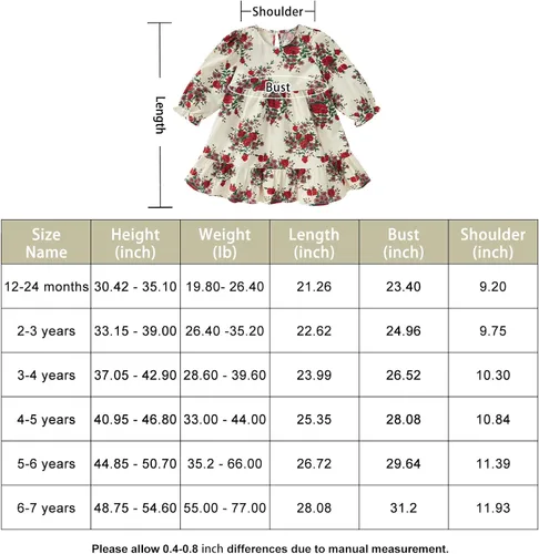 Vista 6 de pureborn Vestido para niña pequeña y de manga corta y larga de algodón para jugar, 0-5T