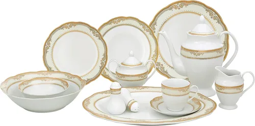 Vista 7 de Lorenzo Import Elizabeth - Vajilla de porcelana ondulada (57 piezas)