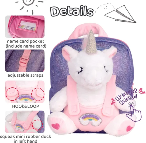 Vista 4 de Redeo Mochila de unicornio con unicornios para niñas mochila para niñas de 3 años con animales de peluche de unicornio juguetes de peluche