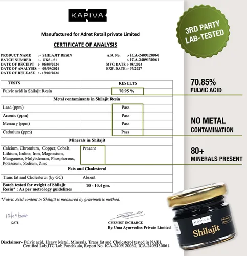 Vista 4 de Kapiva Resina Shilajit del Himalaya 100% pura, de alta potencia para hombres y mujeres, 40 porciones de 500 mg 80+ minerales traza, hasta un 70%