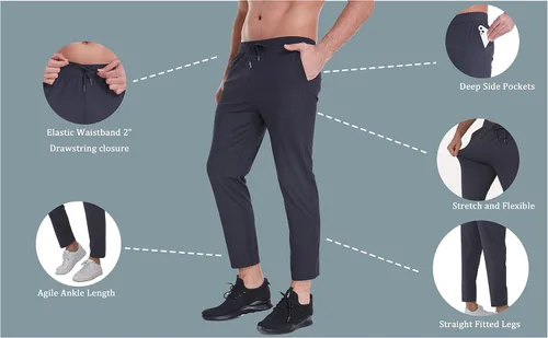 Vista 4 de Pantalones de viaje elásticos para hombre, entrepierna de 27 pulgadas, de secado rápido, ligeros, pantalones deportivos casuales con bolsillos