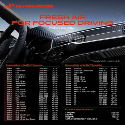 Vista 2 de A-Premium Filtro de aire de cabina de 2 piezas con carbón activado compatible con BMW X5, 530e, 530i, 540i, 540d xDrive, 740i, 745e, 750i, 760i, X6