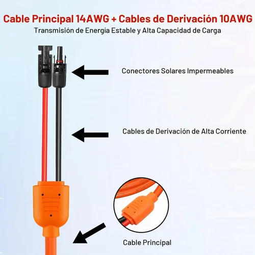 Vista 3 de XRDS -RF Cable de extensión solar de 5 pies, cobre estañado de 14AWG con conectores de panel solar, cables de derivación rojo y negro de 10AWG
