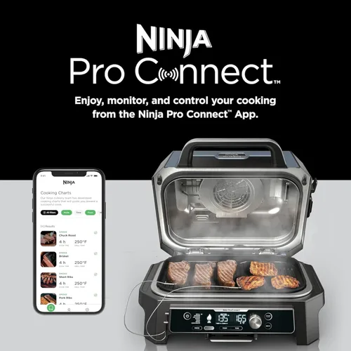 Vista 3 de Ninja Woodfire Pro Connect XL - Parrilla y ahumador para exteriores Bluetooth, aplicación habilitada Parrilla 7 en 1, ahumador de barbacoa