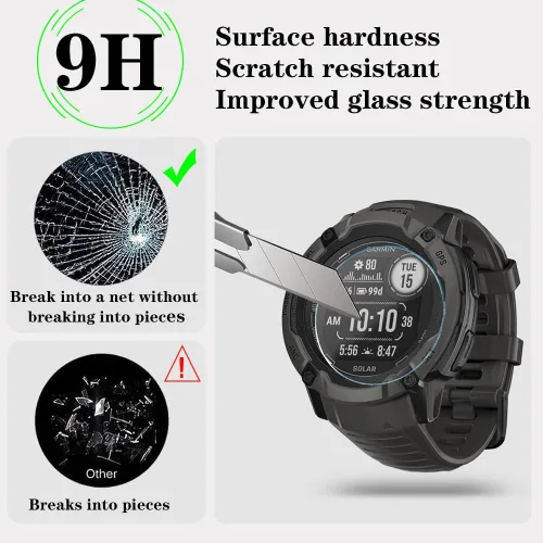 Vista 2 de Protector de pantalla de reloj compatible con Garmin Instinct 2x Solar, película de vidrio templado, antiarañazos, cobertura completa de alta