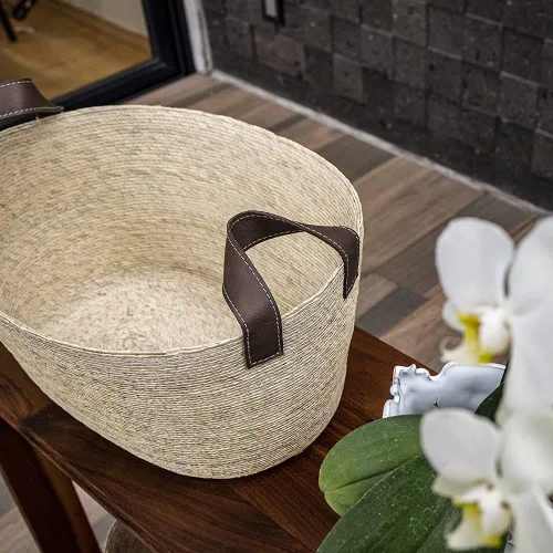 Vista 6 de GOMERO - Canasta de palma hecha a mano, ecológica, fabricada con materiales biodegradables, perfecta para usar como decoración, como cesta