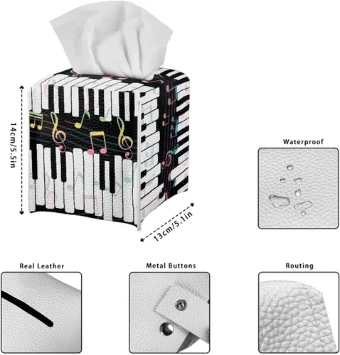 Vista 5 de Gomyblomy Coloridas notas musicales cajas de pañuelos cubiertas de teclado de piano pu cuero caja de pañuelos cuadrado organizador de pañuelos