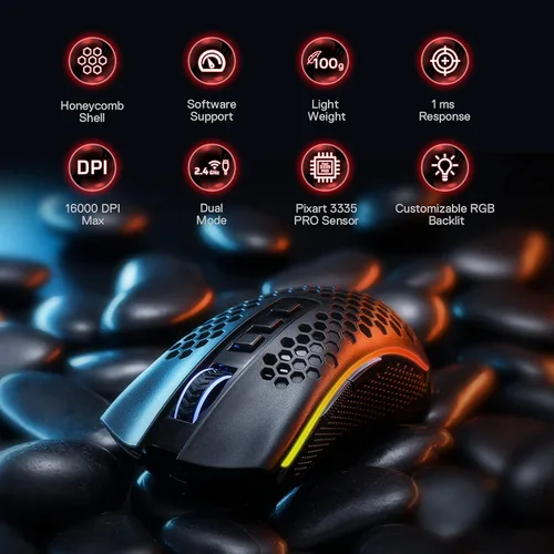 Vista 2 de Redragon M808 Storm Pro - Mouse inalámbrico para juegos, forma de panal RGB - Sensor óptico de 16,000 DPI, 7 botones programables, registro preciso