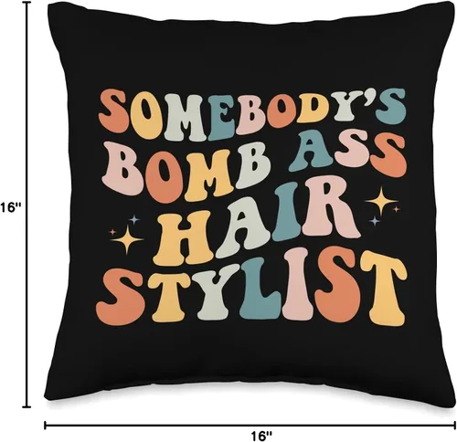Vista 4 de Retro Sarcastic Hair Dresser Hair Stylist Women NS Somebody's Bomb Ass - Divertida almohada retro de peluquería para estilista, 16 x 16 pulgadas