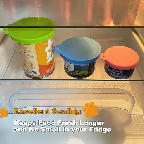 Vista 5 de Yobbai Tapas pequeñas para latas de comida para gatos de 3 onzas y 2.5 onzas, cubiertas de silicona de grado alimenticio, codificadas por