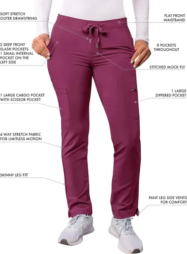 Vista 3 de Pantalones Adar Addition Scrubs, ropa quirúrgica, ajustados, con cordón, estilo cargo, para mujer