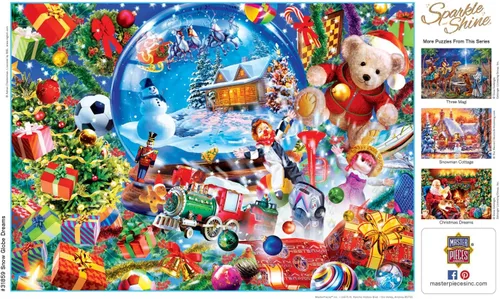 Vista 4 de Masterpieces Rompecabezas navideño de 500 piezas con purpurina, sueños de globos de nieve, 15 x 21 pulgadas