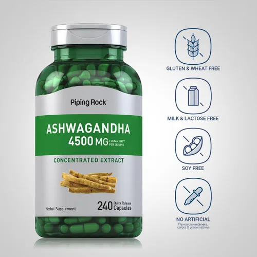 Vista 3 de Piping Rock Suplemento Ashwagandha 240 cápsulas Pastillas para mujeres y hombres con extracto de pimienta negra raíz de hierba extra fuerte