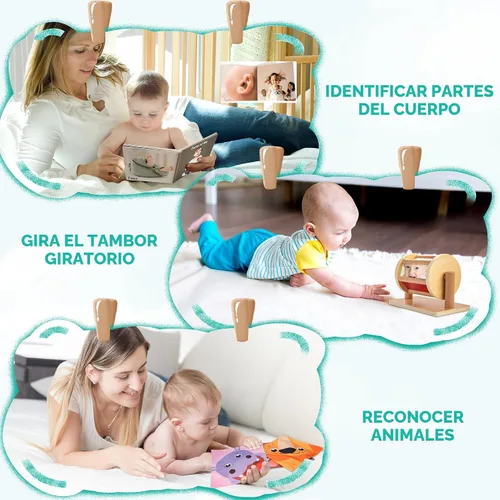 Vista 5 de WOODMAM Juguetes Montessori para bebés de 0 a 6 meses, juguetes educativos sensoriales de aprendizaje 9 en 1 para recién nacidos de 0 a 3-6 meses