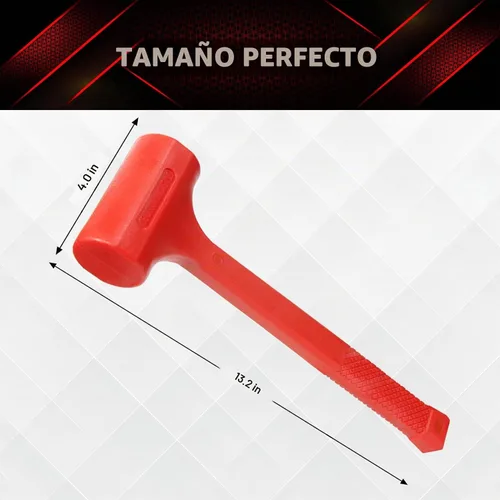 Vista 2 de YIYITOOLS Martillo de soplado muerto de 1 libra, rojo, mazo, herramientas de maquinista, moldeado de unicuerpo, agarre a cuadros, resistente a