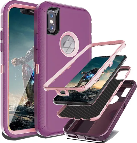 Vista 10 de YmhxcY Funda para iPhone X, iPhone Xs, a prueba de golpes, a prueba de caídas, a prueba de polvo, 3 capas, duradera, funda de teléfono de protección