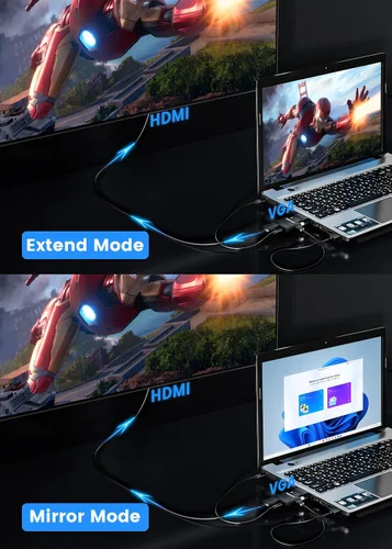 Vista 6 de Adaptador VGA a HDMI con Audio, FOINNEx VGA (Fuente) a HDMI (TV/Monitor), Convertidor Activo VGA a HDMI Macho a Hembra 1080P Dongle de Vídeo