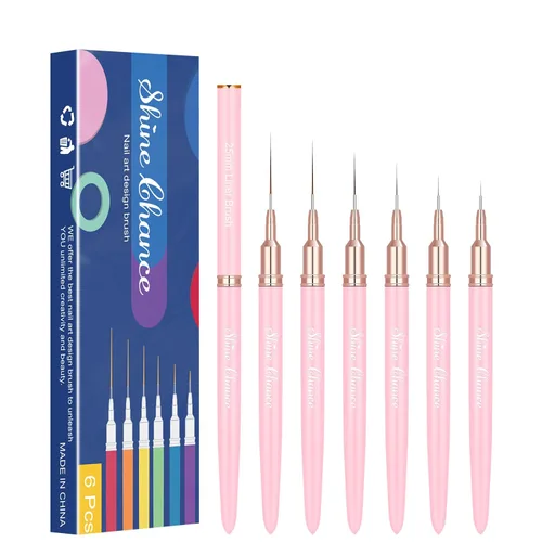 Vista 7 de Shince Chance - Juego de pinceles para arte de uñas, 6 pinceles de diseño de uñas para esmalte de gel, dibujo fino, pequeños detalles, pintura