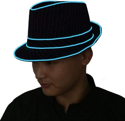 Vista 5 de Sombrero de jazz intermitente Fedora para actuación en escenario Halloween vestido de fantasía fiesta temática 1.5V LED