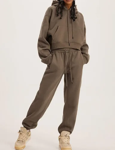 Vista 100 de Kissonic Conjunto deportivo de forro polar para mujer, 2 piezas, sudadera con capucha y pantalones deportivos