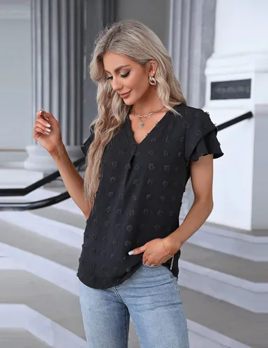 Vista 4 de Blooming Jelly Blusas elegantes para mujer, blusas casuales de trabajo, blusas de verano con mangas con volantes