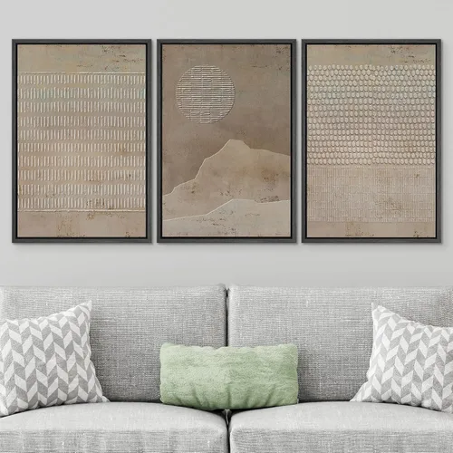 Vista 651 de SIGNWIN Lienzo enmarcado para pared, juego de arte neutro de bosque brumoso, ilustraciones en tono tierra, arte moderno, decorativo, bohemio
