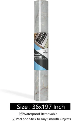 Vista 7 de Livelynine Papel de contacto de mármol de 36 pulgadas de ancho para encimeras, papel tapiz de mármol verde claro brillante, impermeable, para Mármol