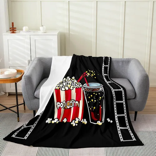 Vista 30 de Feelyou Manta de felpa para cine, manta de franela con patrón de palomitas de maíz para niños, niñas, adolescentes, póster de cine para todas